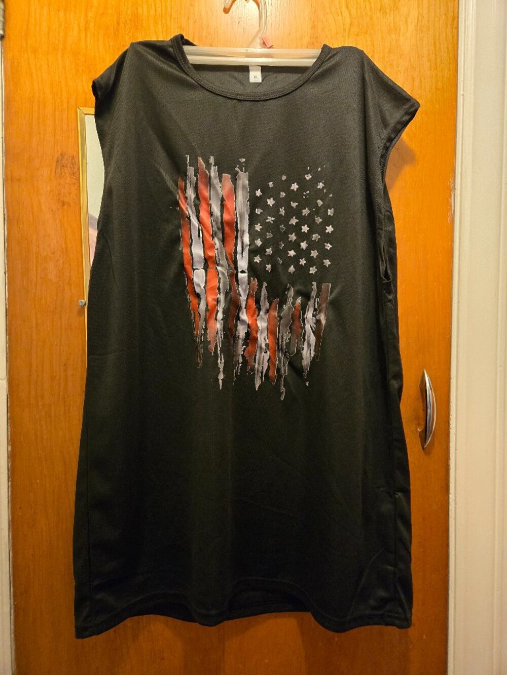 Unisex Black American Flag Sleeveless Long Tshirt XL